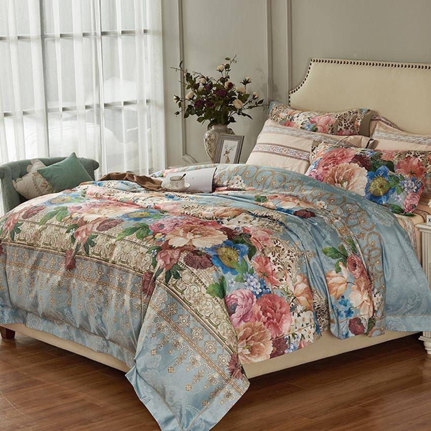 9L欧式贡缎保提花加厚磨毛四件秋套A纯棉床上用F76MH55M品4件套被