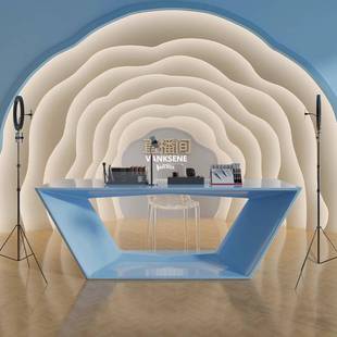 烤漆接待台直播间直播台前台服装店简约现代科技感展台公司咨询台