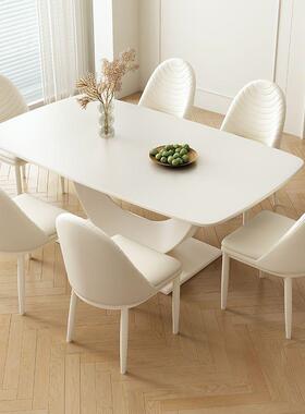 奶油家风OIF板白色岩餐桌椅合用小户型客厅现代简约长方形组吃饭