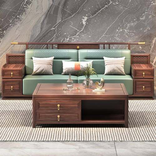 新中式实VOH木沙发乌金木高档简别墅沙约发家厅用客型沙发大户一