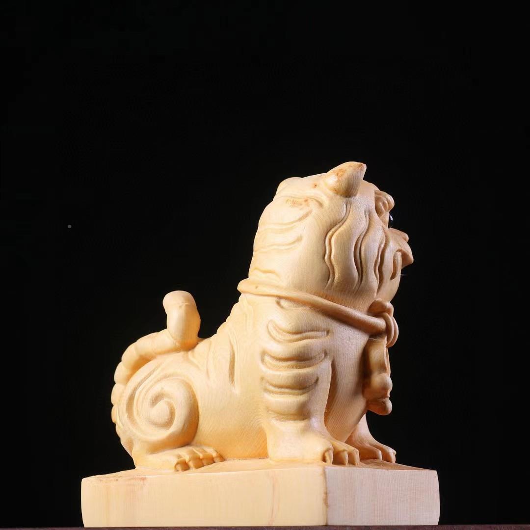 桧木雕财车饰品摆件汽黑黄NDJ老虎招桌面工艺白品
