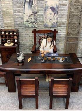 老船茶桌椅木组约合新中式家套装一体GKH实木茶台简茶具几客厅泡
