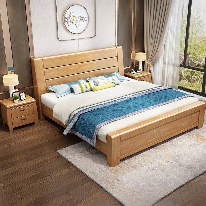 EIE租中式实木双人床51.2米1.米经济型简约主卧床室储物房现代家