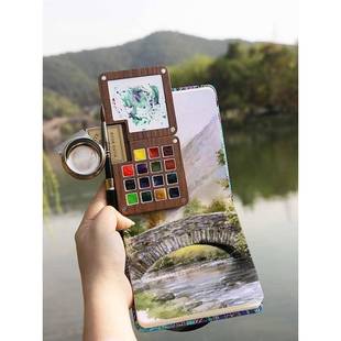 迷你便携水27颜彩歌料套装固体分装美术全套工文具调色盘水彩盒