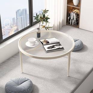 意式 轻奢璃茶小户型客厅FAN圆形边几玻几家用桌子迷你小网圆桌红