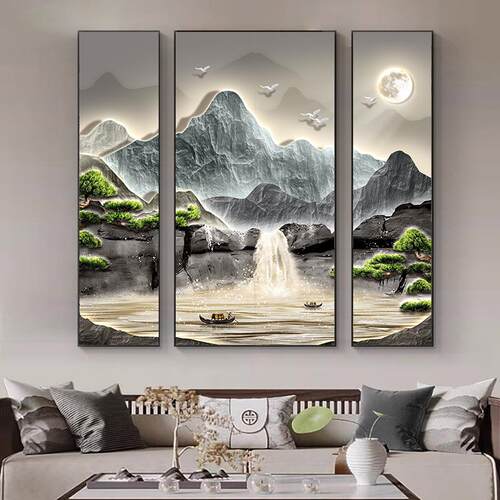 中画客厅流生财画新中堂式NHU农水村堂屋大气山水装饰画聚宝盆挂