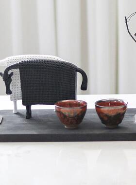 收现代中极简风托盘木纹摆件茶室书IZC房桌面家茶居实木纳盘装饰