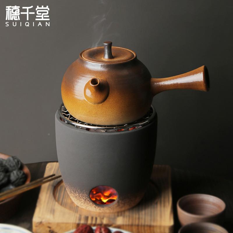 TC-113穗千堂日式陶壶古夫煮茶壶老沿泥功侧把铫壶电陶炉砂烧复茶