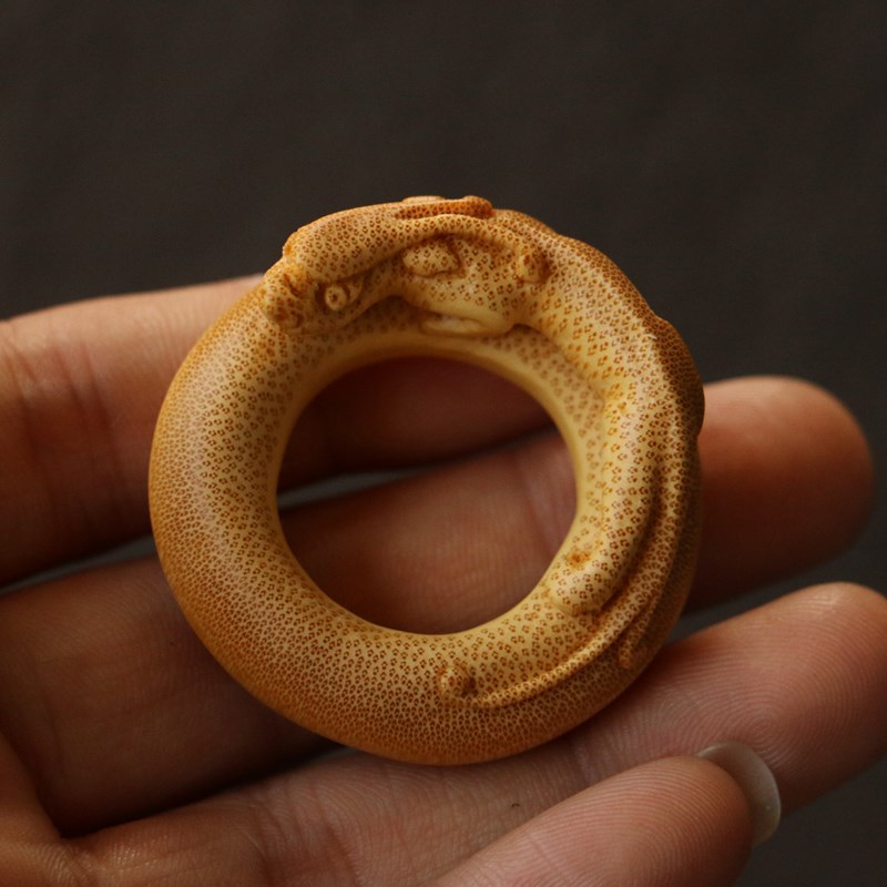 精品纯手工雕刻貔貅老玉竹文玩指环竹挂件配饰竹环竹圈手把件圆环