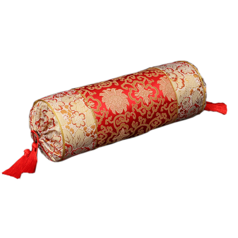 艺必旭 中式古典奢华田园真丝锦缎圆柱扶手枕头 家具靠垫抱枕腰枕