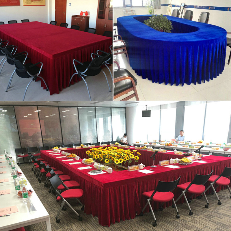 暗红色加厚金丝绒台布办公室会议室桌布乒乓球台布定制长方形桌裙