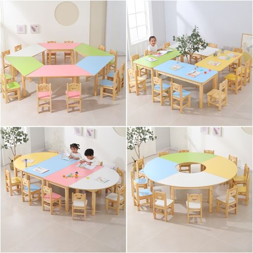幼儿园实木长方桌儿童彩色美工桌美术绘画课桌椅早教托育学生书桌