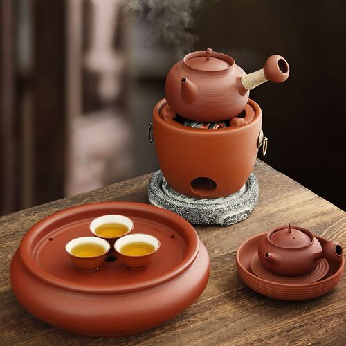 潮州碳电两用红泥小火炉炭炉围炉煮茶电陶炉全手工潮汕跳盖砂铫壶
