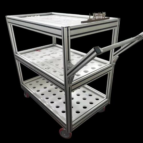 车间滑轮铝型材流利条货架三层移动铝型框架材搬运工具滚轮物料车