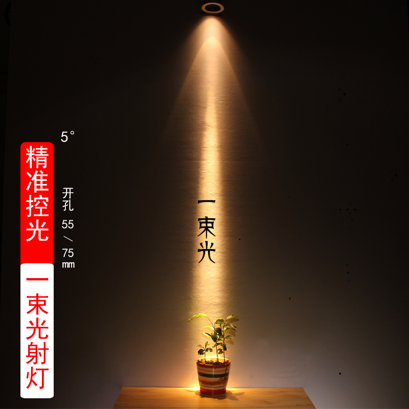 一束光聚光射灯室内5度光束角 灯防眩强聚光客厅天花灯嵌入式射灯