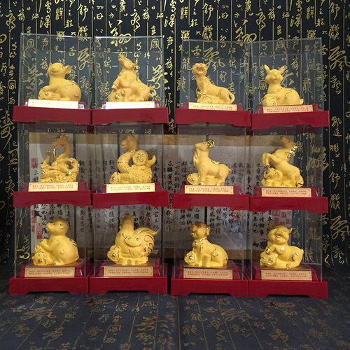 十二生肖摆件全套12生肖鼠牛虎兔龙蛇马羊猴鸡狗猪绒沙金工艺摆设