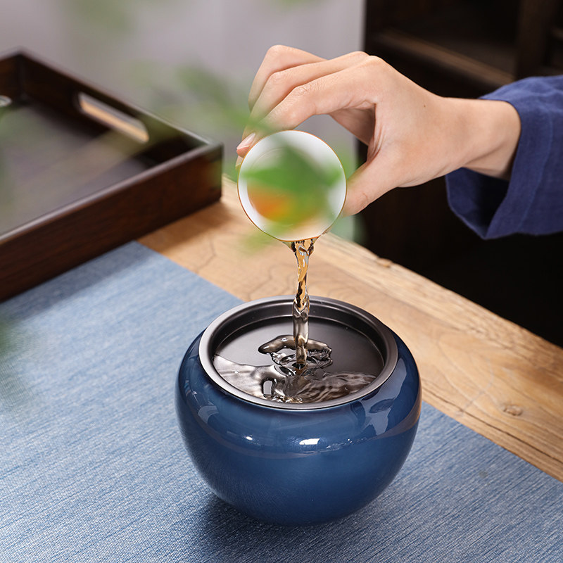 纯色茶渣缸家用茶洗带盖建水钵型过滤茶渣桶水孟大号杯水洗零配件