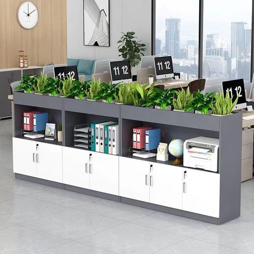 简约办公室隔断柜文件资料矮柜花槽柜现代花草柜办公桌侧边柜组合