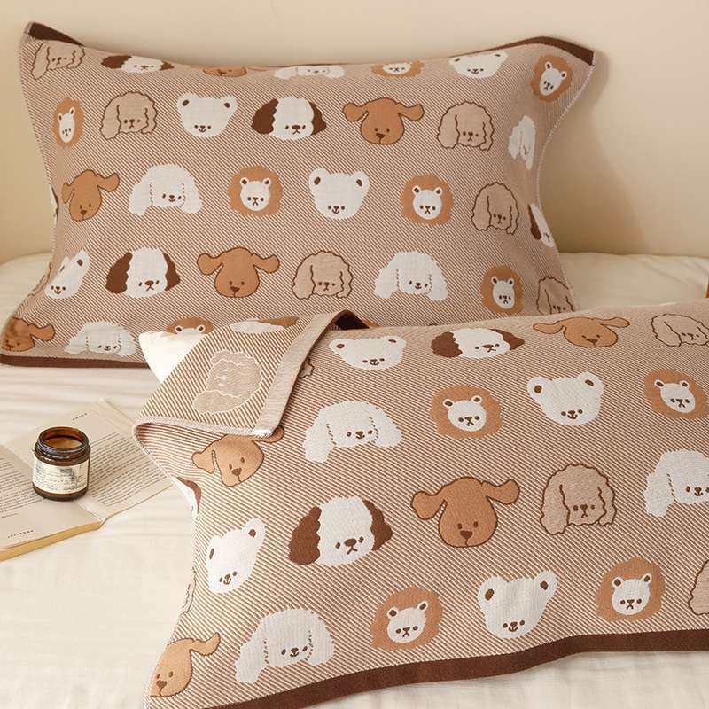 枕巾纯棉纱布斜纹可爱成人柔软不掉毛全棉枕头巾单人情侣款一对装