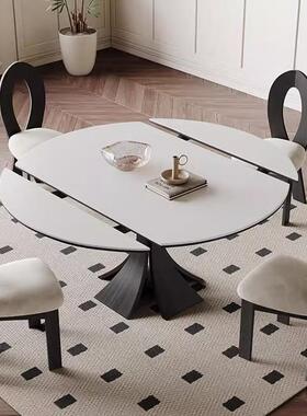 TF7NN1法式复古伸缩岩板餐桌白色家用小户型意式轻奢窈窕圆形实木