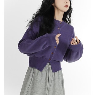 精分 异想天开的色彩炸裂 100%纯羊毛圆领针织开衫外套毛衣内搭