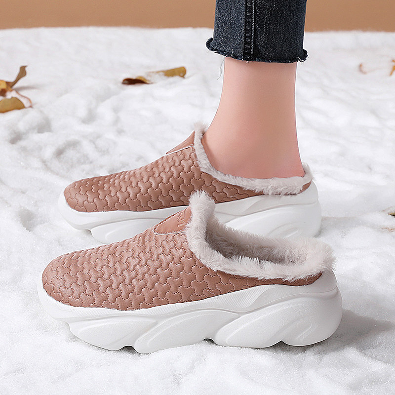 踩屎感厚底棉拖鞋女冬加绒保暖无后跟软底棉鞋皮面防水包头半拖鞋,女鞋,包头拖,淘宝优惠券,粉丝福利购,淘宝优惠卷