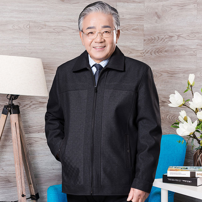 爸爸秋装外套薄款中年男士春秋款休闲夹克中老年人明扣男装爷爷