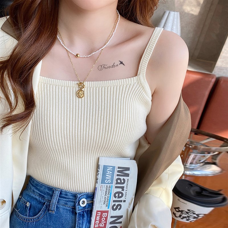 针织小背心女夏外穿2023年新款白色西装内搭吊带短款打底黑色上衣