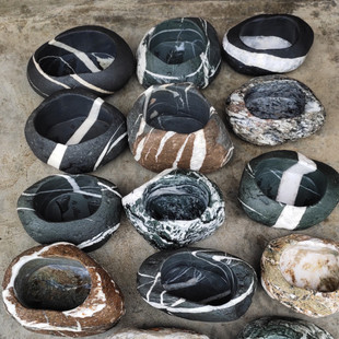 天然石头花盆多肉文竹水培土养室内摆件仿古花盆