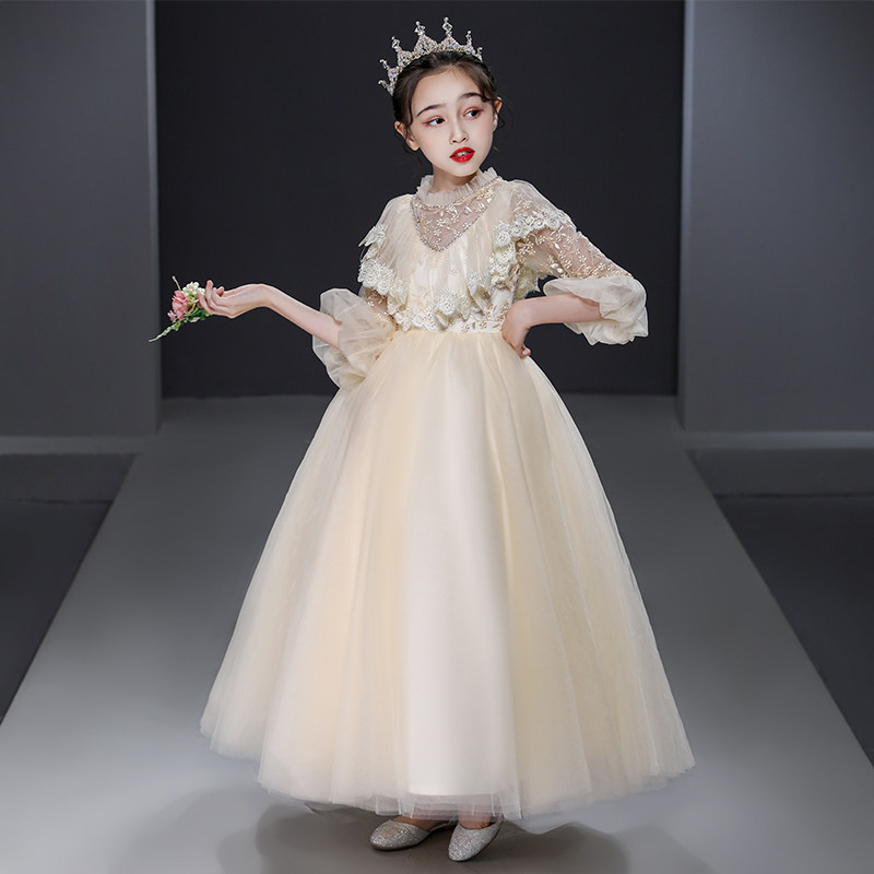 女童公主裙高端儿童长袖婚纱小花童礼服童装洋气钢琴主持人演出服