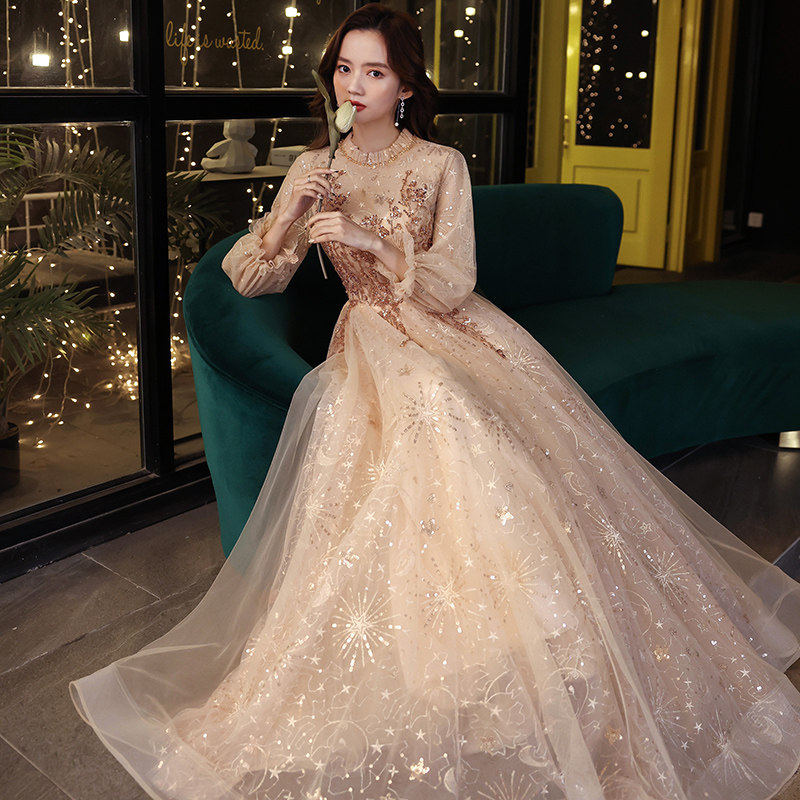 大码晚礼服女胖mm 宴会气质显瘦长款主持加肥加大胖妹妹礼服200斤