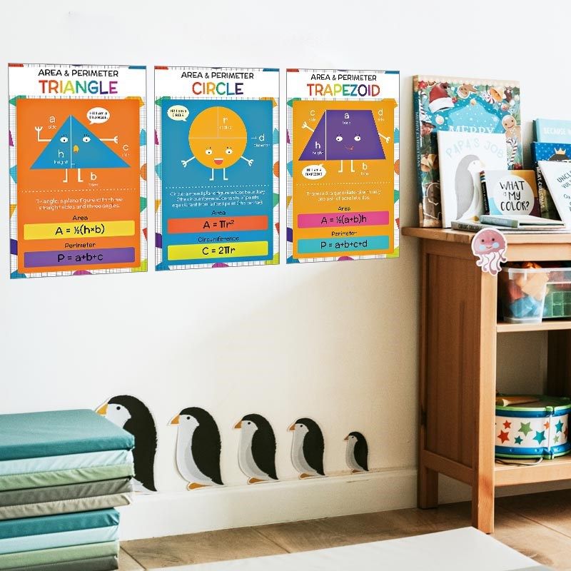 几何形状英文海报国际学校双语教室数学课堂学习海报墙面布置墙贴