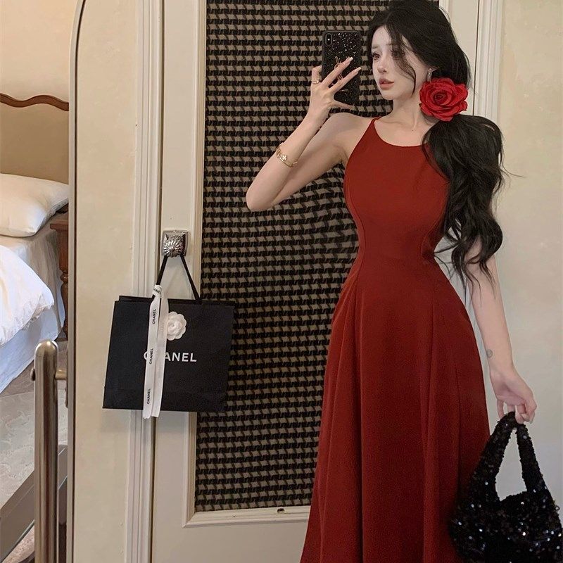 从一【繁花】立体裁剪红色连衣裙女春中长款超大摆a字裙礼服时刻