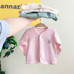 新生儿纯棉婴儿衣服春秋装无骨开衫宝宝开扣打底衫婴幼儿长袖T恤