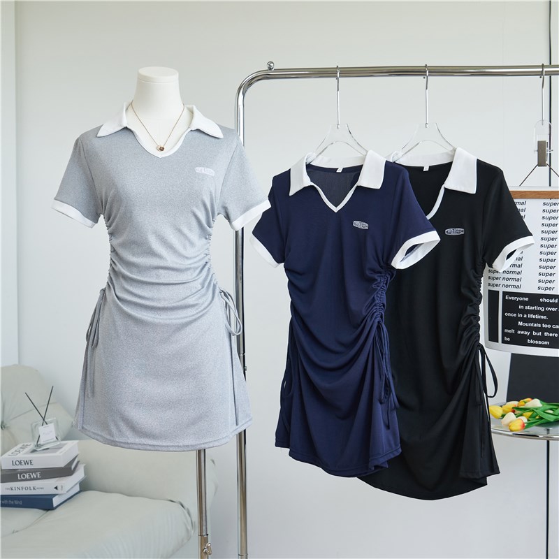 捡漏~胖MM法式学院风polo领包臀连衣裙女夏季2024年新款显瘦短裙