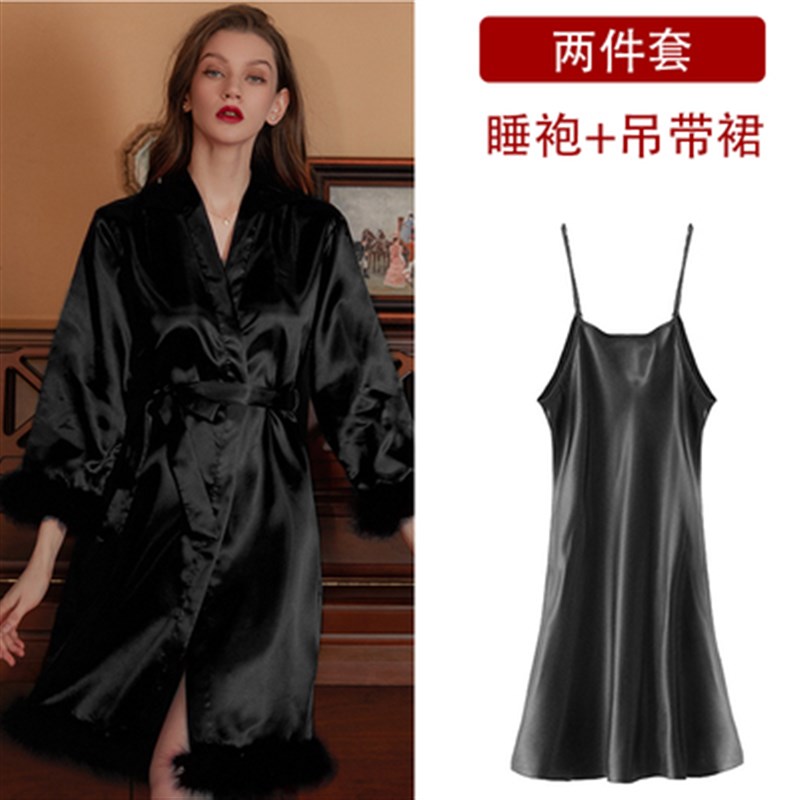 羽毛晨袍女新娘婚礼姐妹服伴娘团红色结婚睡袍小众高级感新婚睡衣