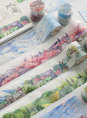 造景胶带天空云朵田园风景特油贴纸少女心和纸手帐账整卷5cmx5m