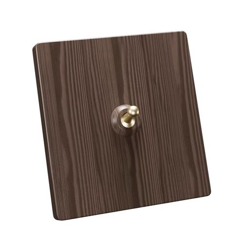 86型复古木纹开关面板黄铜拨杆仿古中式法式创意酒店民宿家用插座