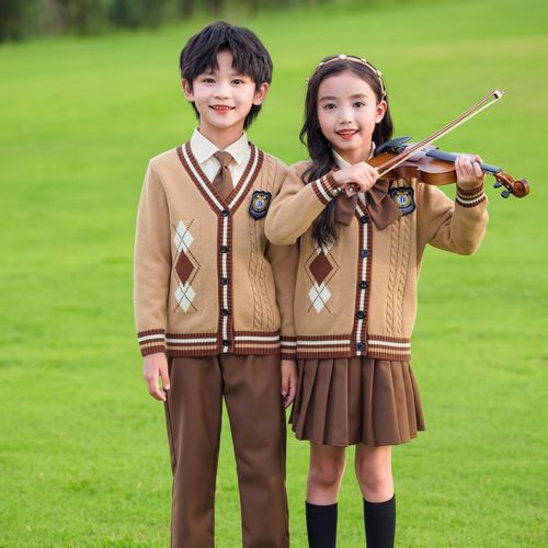 幼儿园园服春秋套装英伦风儿童表演礼服小学生班服针织马甲三件套