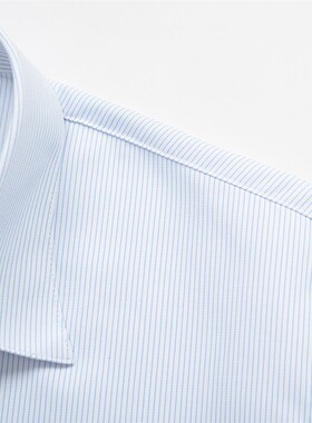 夏季女士短袖衬衫免烫办公文员职业商务工装白底浅蓝色细条纹寸衣