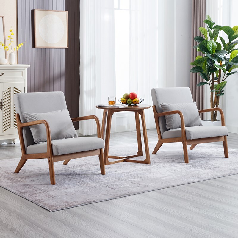北欧实木阳台休闲日式单人沙发椅子会客卧室懒人布艺客厅单人椅子