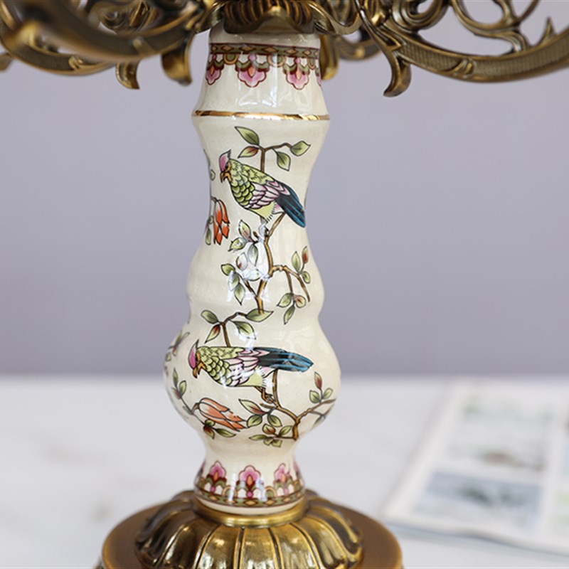 别墅样板房软装饰品摆件欧式合金陶瓷五头烛台美式餐桌玄关工艺品