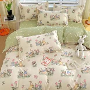 E4C套1O%纯O加四厚亲肤棉件套床单双人床上用品卡通被单人RiaYpnh