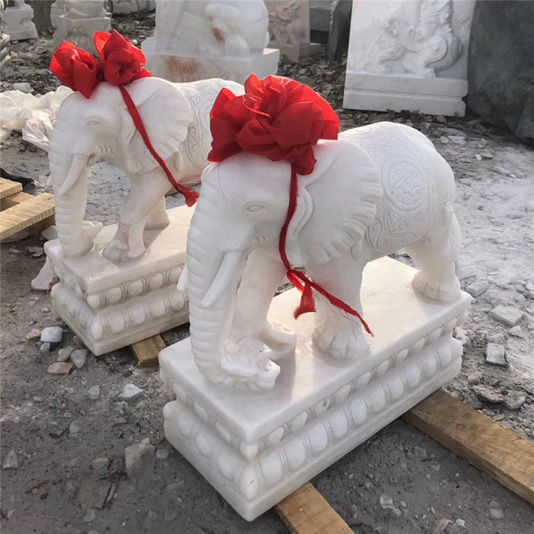 汉白玉石雕大象一对门口摆件