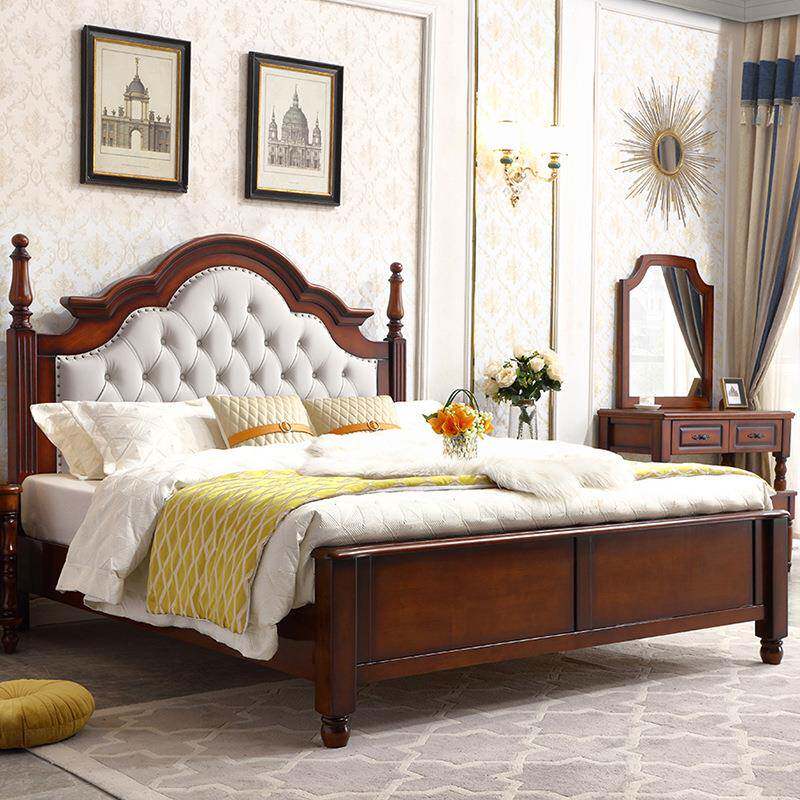 式乡8村双09871人实木床.米大床软包婚美床现代欧式床主卧高箱储