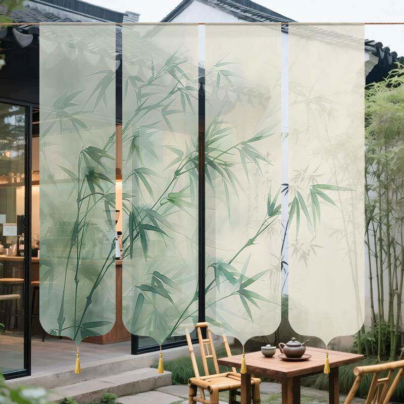 国挂风纱幔布中式竹子挂帘纱制茶馆吊幔定装饰布F997SSTM置半透商