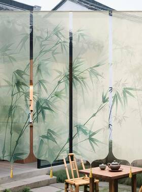 国挂风纱幔布中式竹子挂帘纱制茶馆吊幔定装饰布F997SSTM置半透商