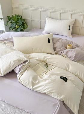 日简约式纯色双拼水洗棉四件跨套肤亲磨毛学AL101120生三件套床笠