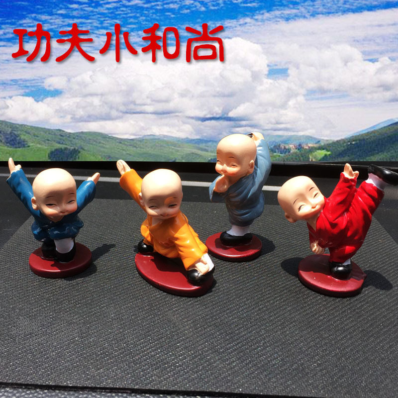 卡通汽车摆件四不功夫小和尚树脂摆件家居摆设创意