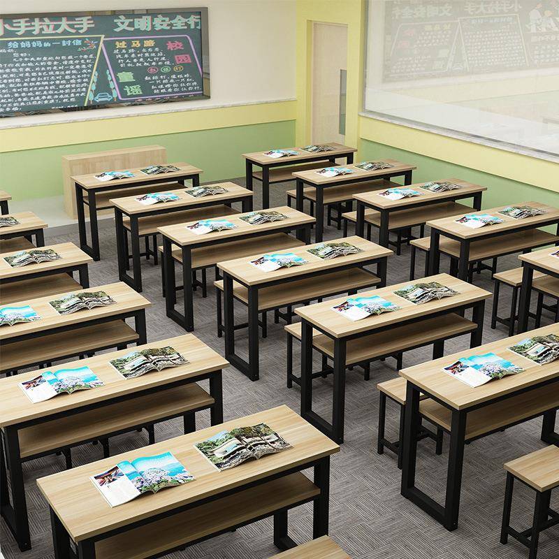 意学创校小11.22课桌椅套装中学生彩色单导双人桌凳辅班美术课桌